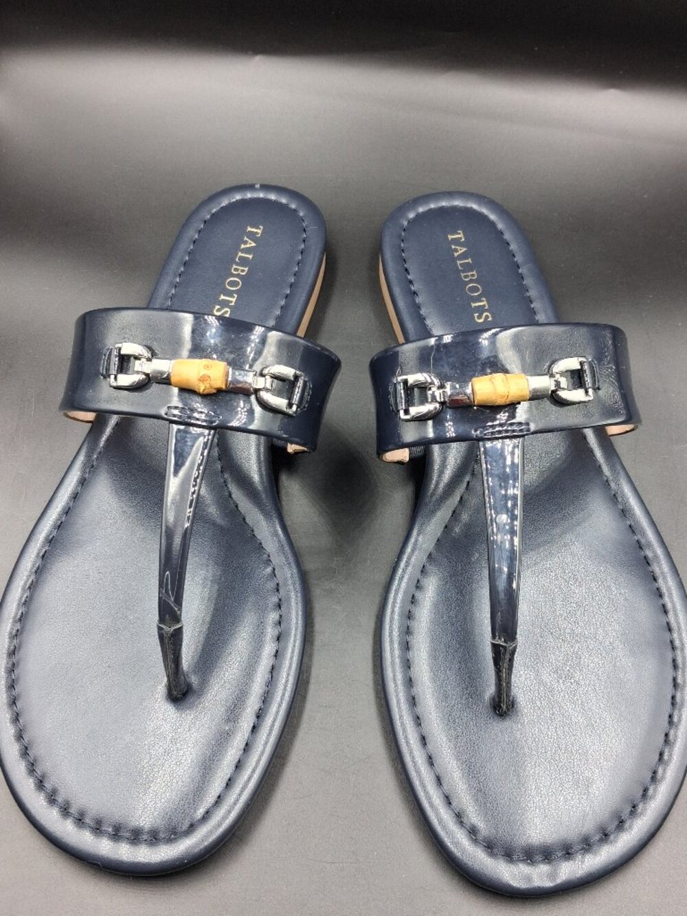Women's Talbots Navy Blue Gia Bamboo Slide Thong Sandal Size 9 EUC